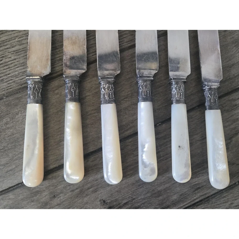 Antique J. Russell & Co. Butter Knives Set of 6 Mother of Pearl 1834 Spreaders